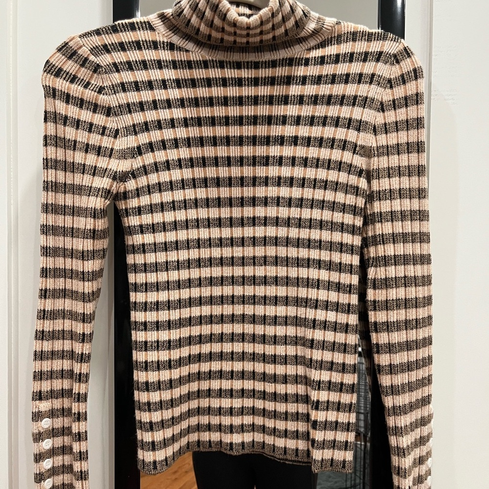 Plaid Turtleneck Sweater - Beige and Black - Mauve/Anthropologie